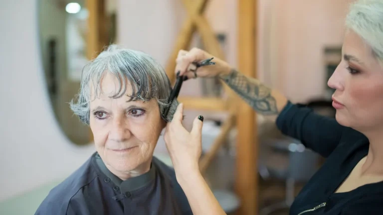 senior woman short grey hairstyle