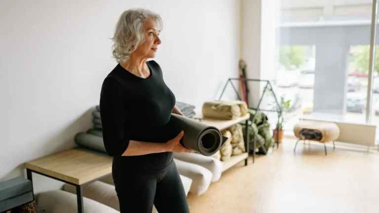 senior woman exercising yoga fitness