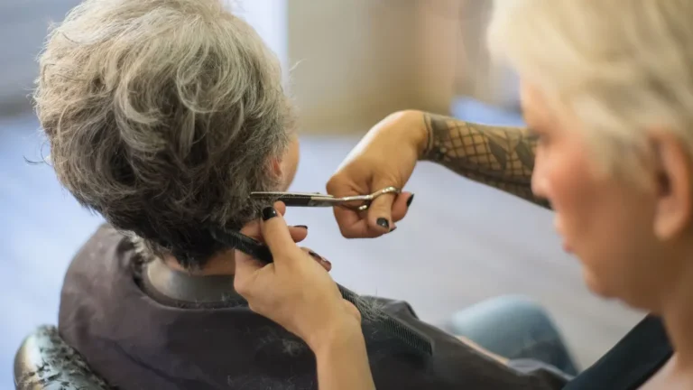 senior woman short grey hairstyle