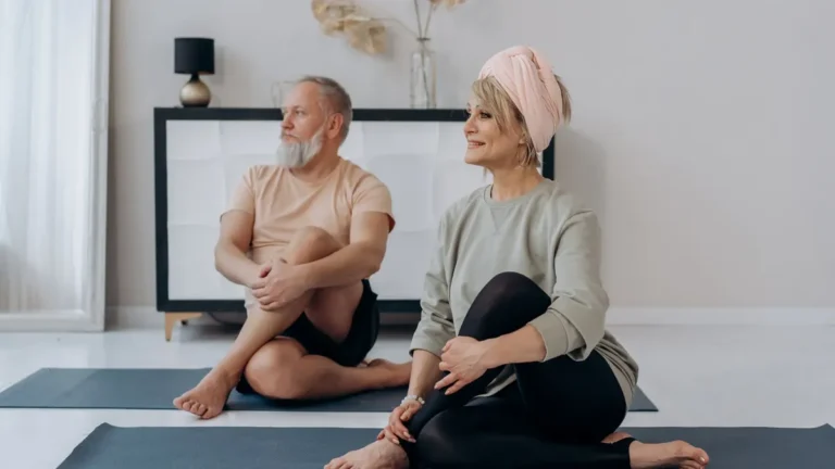 senior woman exercising yoga fitness