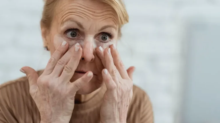 senior woman applying face cream