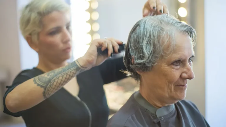 senior woman short grey hairstyle