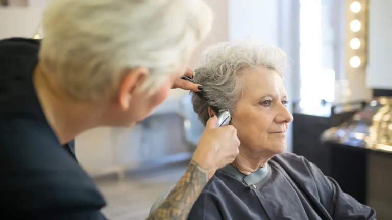 senior woman short grey hairstyle